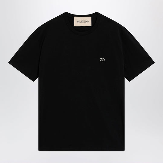 Black Cotton T-Shirt With V Logo Embroidery