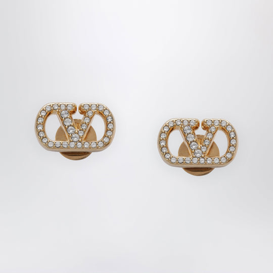 V Logo Signature Gold-Tone Earrings With Crystals