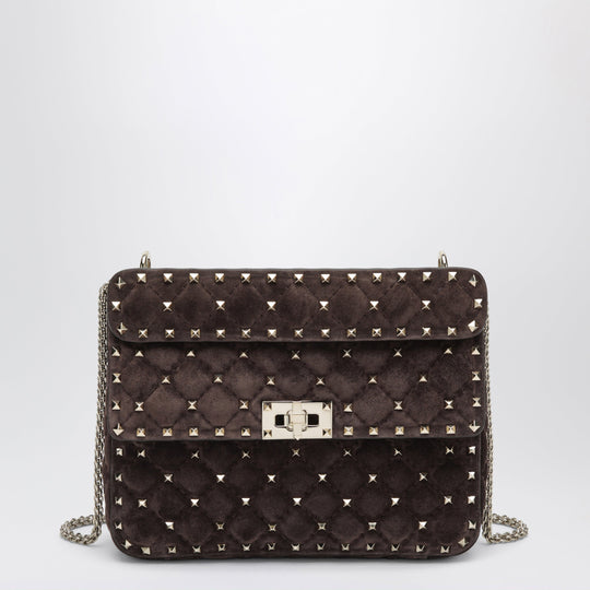 Rockstud Spike Medium Brown Suede Shoulder Bag
