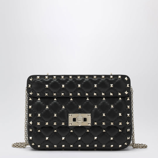 Mini Rockstud Spike Top Handle Bag In Black Leather
