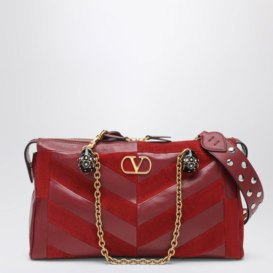 Medium Panthea Shoulder Bag In Suede And Nappa Leather With Chevron Pattern