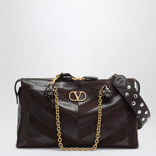 Medium Panthea Shoulder Bag In Suede And Nappa Leather With Chevron Pattern