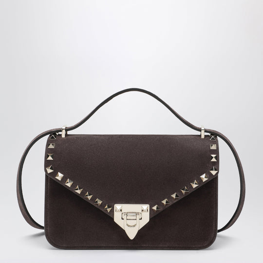 Small Rockstud Crossbody Bag In Ebony Brown Suede