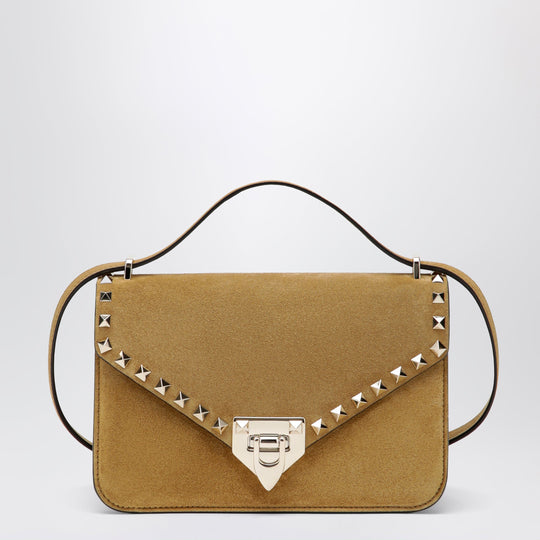 Rockstud Havana Small Crossbody Bag In Beige Suede