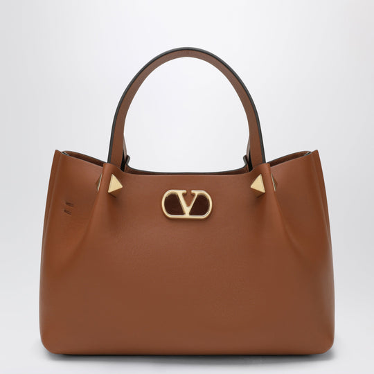 Small V Logo Signature Shopping Bag In Light Brown