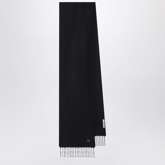 Black Cashmere Scarf With V Logo Detail