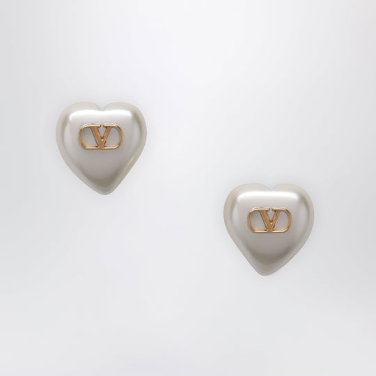 V Logo Signature Earrings In Pearl And Gold/Cream Metal
