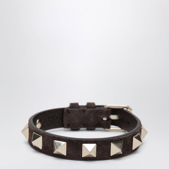 Rockstud Bracelet In Ebony Brown Suede Leather