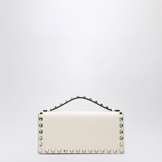 Rockstud Chain Wallet In Grained Calfskin, Light Ivory