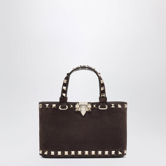 Rockstud Mini Shopping Bag In Brown Suede
