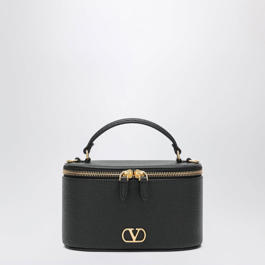 V Logo Signature Mini Vanity Bag In Black Leather