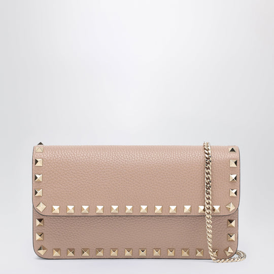 Garnet Calfskin Rockstud Chain Wallet