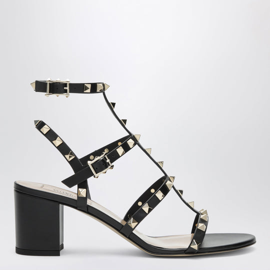 Rockstud Calfskin Leather Sandals With Studs In Black
