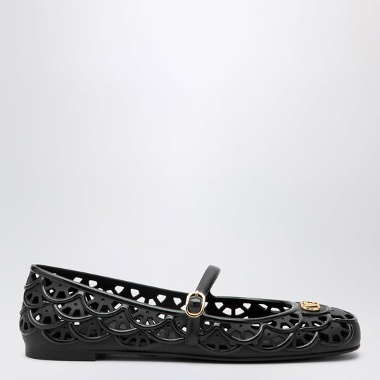 Black V Logo Signature Rubber Ballet Flats