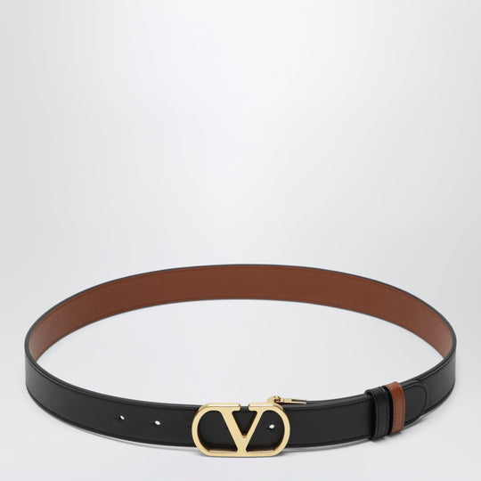 Reversible V Logo Signature Belt In Black / Caramel