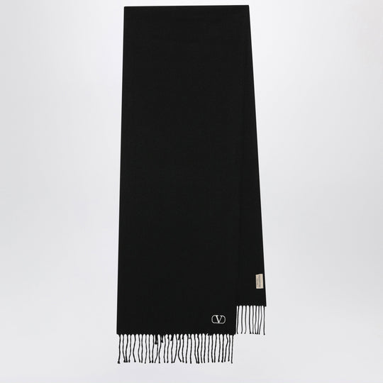 Black Scarf With V Logo Embroidery