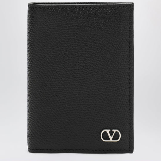 Black Vlogo Grained Leather Card Holder