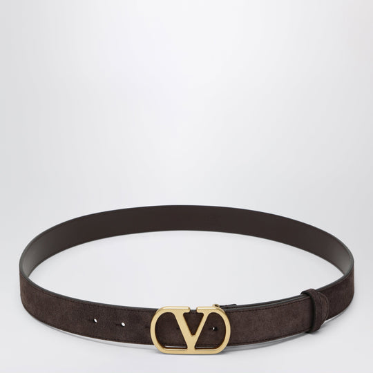 V Logo Signature Belt In Ebony Suede