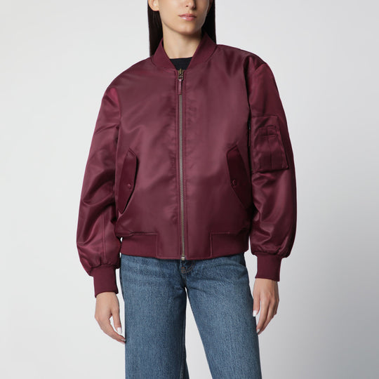 Leon Zip-Up Bomber Jacket In Burgundy
