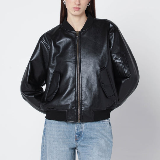 Black Regenerated-Leather Bomber
