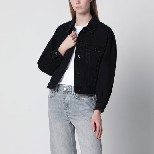 Quincy Cropped Black Denim Jacket In Cotton