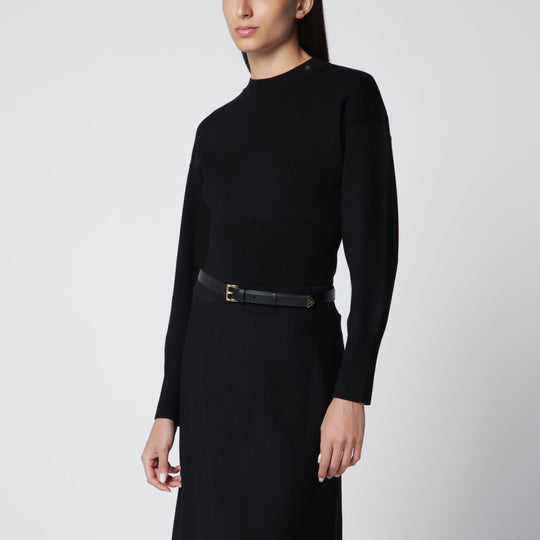 Black Viscose-Blend Knit Sweater
