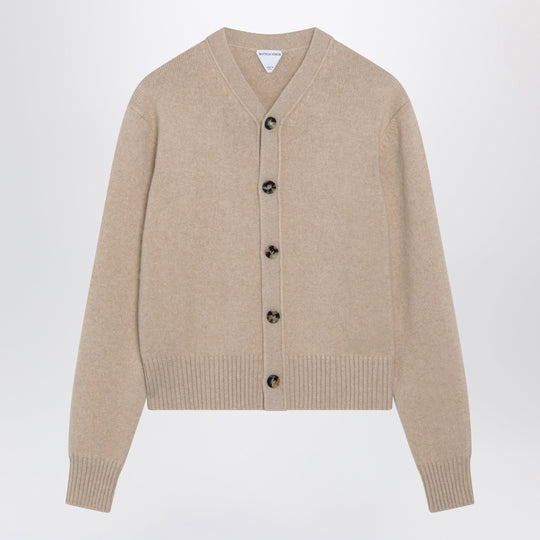 Beige Cardigan With Intrecciato Elbow Patches