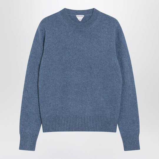 Denim Blue Cashmere Sweater With Intrecciato Patches