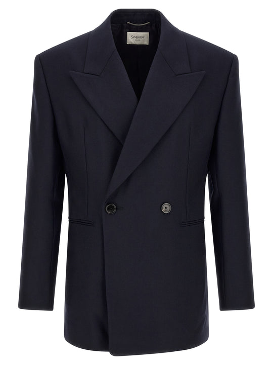 Felted Wool Gabardine Jacket Blazer Blue