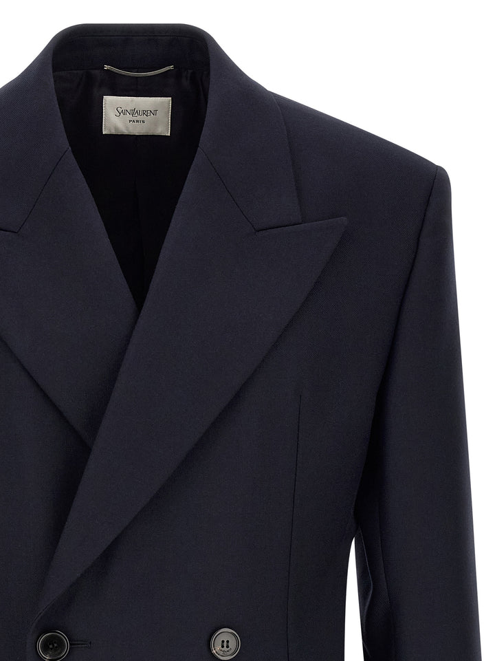 Saint Laurent Felted Wool Gabardine  Jacket Blazer - Blue | 97536cd7925c7eb4572ca4569a796384eb851a25