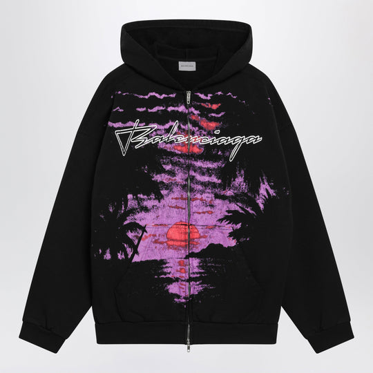 Zip-Up Hoodie Dream Surfer In Cotton Fleece Black