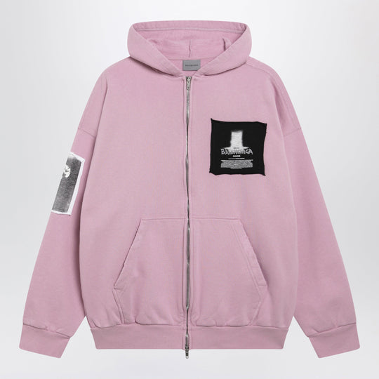 Antique Pink Cotton Jersey Zip-Up Hoodie