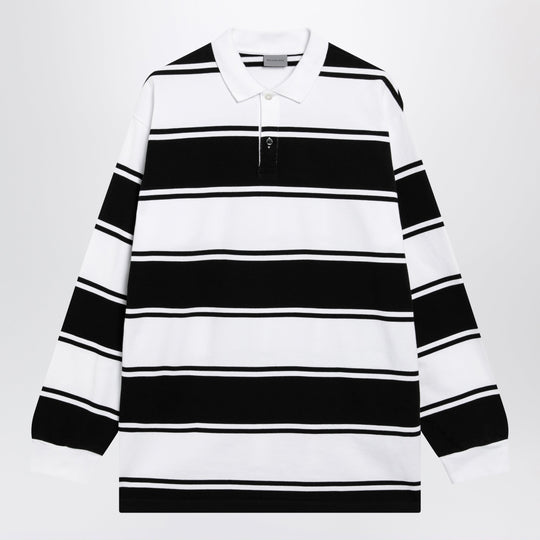 Black/White Striped Cotton Polo Shirt