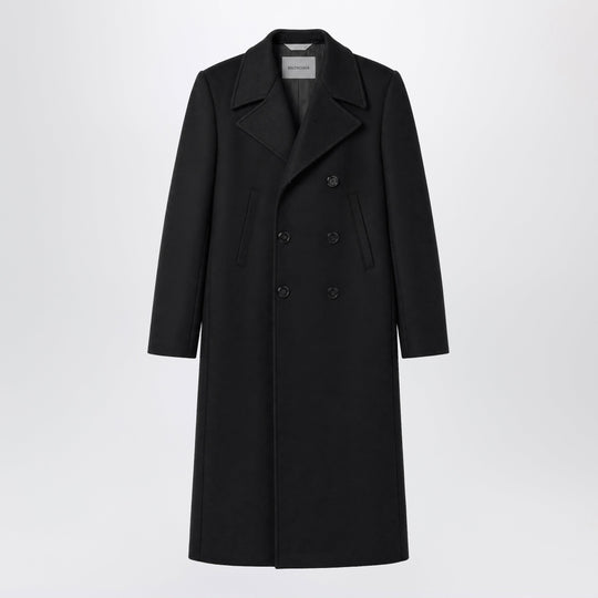 Long Double-Face Tailored Coat In Black Cotton