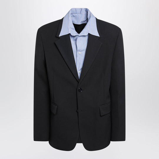 Dark Blue Hybrid Overshirt In Wool Twill