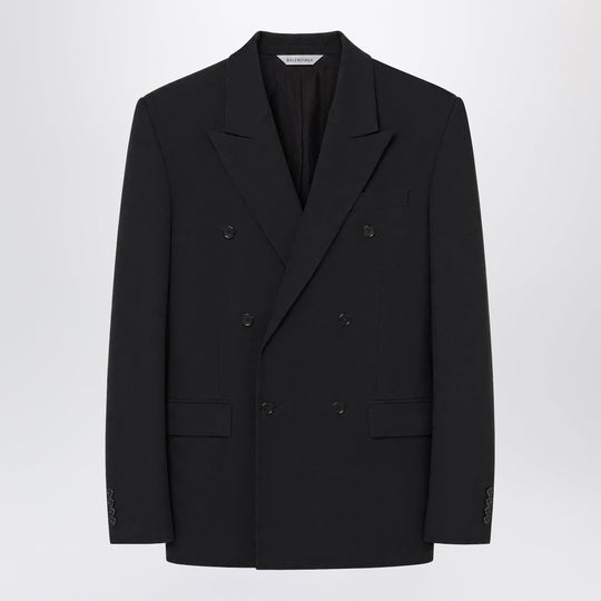 Double-Breasted Tailored Wool Twill Jacket In Black
