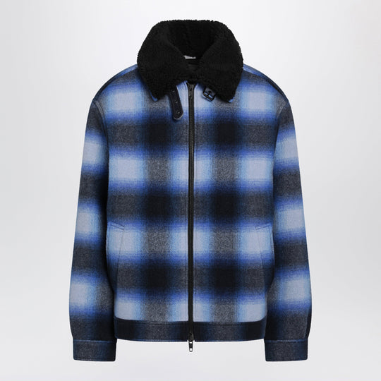 Plaid Wool Flannel Bomber Jacket In Blue/Black