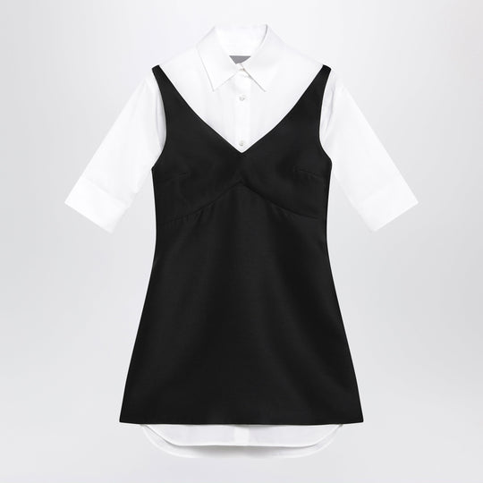Hybrid Chemisier Mini Dress In Wool And Silk Black