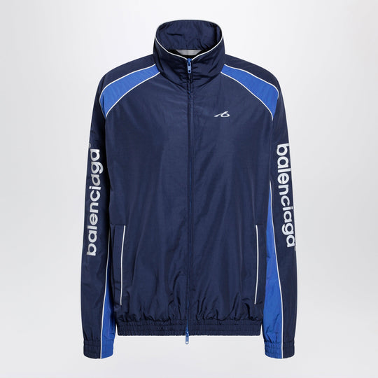Navy Blue Techwear Zip-Up Jacket In Cotton Blend