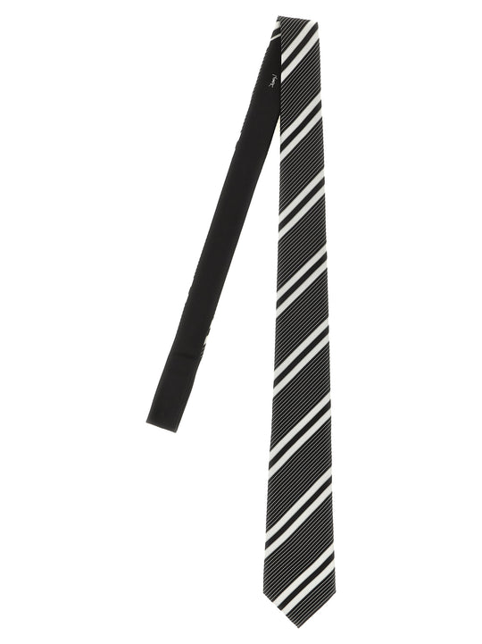 Jacquard Diagonal Striped Tie Ties And Papillon White/Black