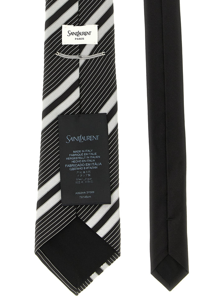 Saint Laurent Jacquard Diagonal Striped Tie Ties and Papillon - White/Black | 628b8fec05732ff005e831400fb8278d8dc5eff8