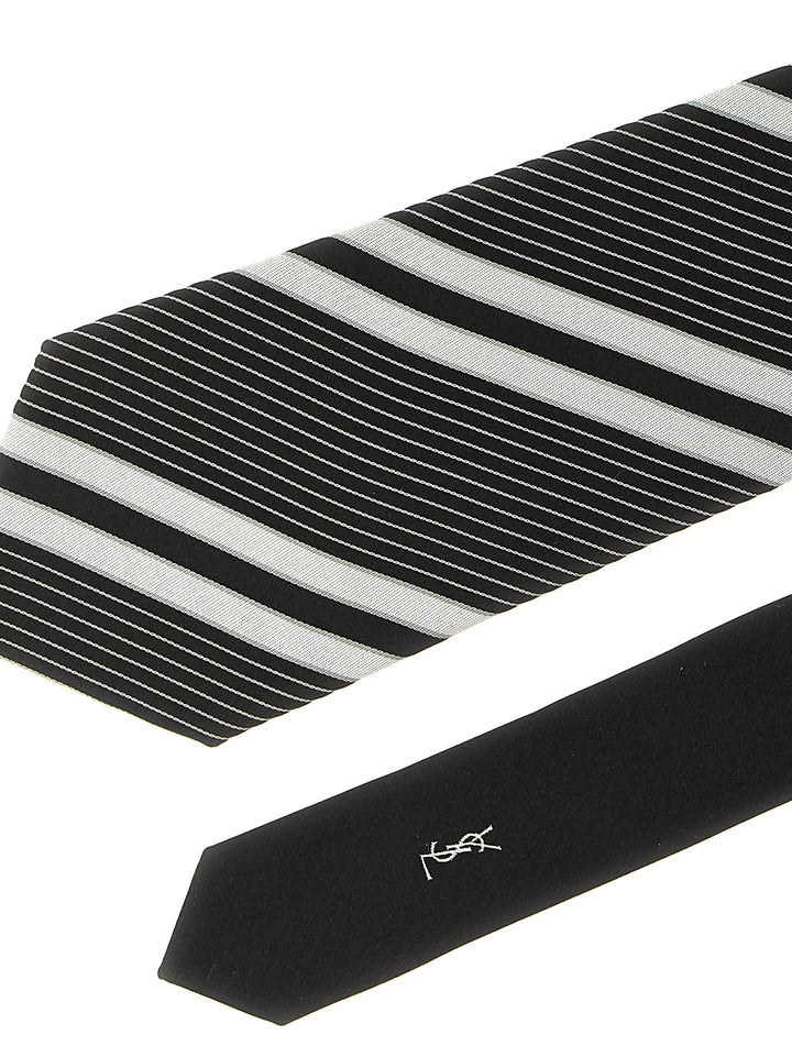 Saint Laurent Jacquard Diagonal Striped Tie Ties and Papillon - White/Black | 526d1c2fdee2795139fd163e0ecf2407b29ce024
