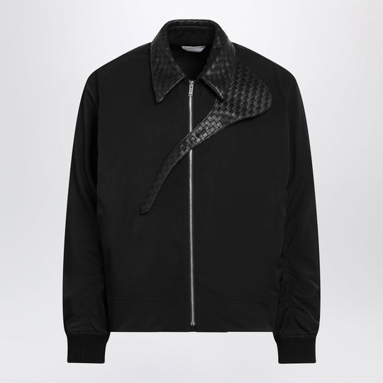 Black Zip-Up Jacket With Intrecciato Collar