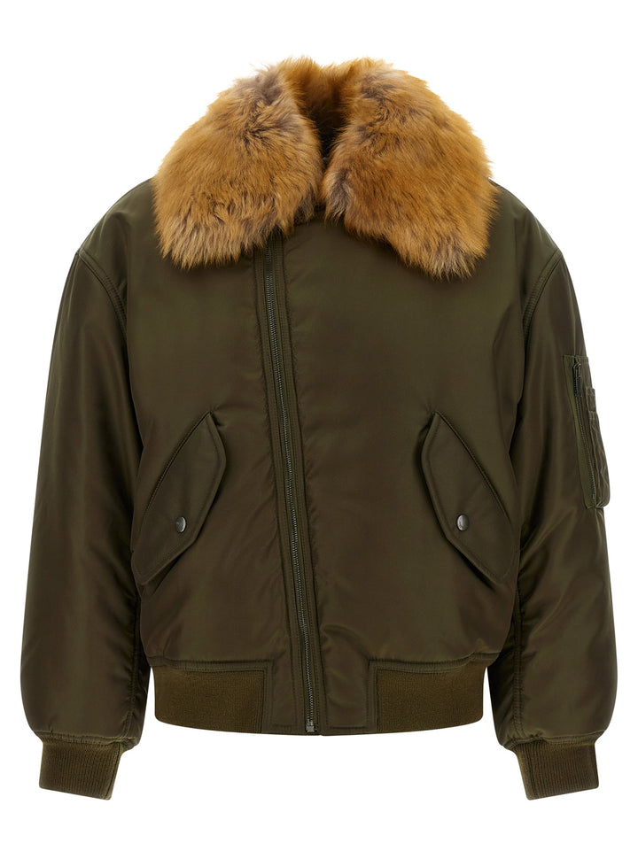 Saint Laurent Removable Shearling Neck Bomber Jacket Puffer Jackets - Green | d8a7548a1df5def013598d98f176bfabce040305