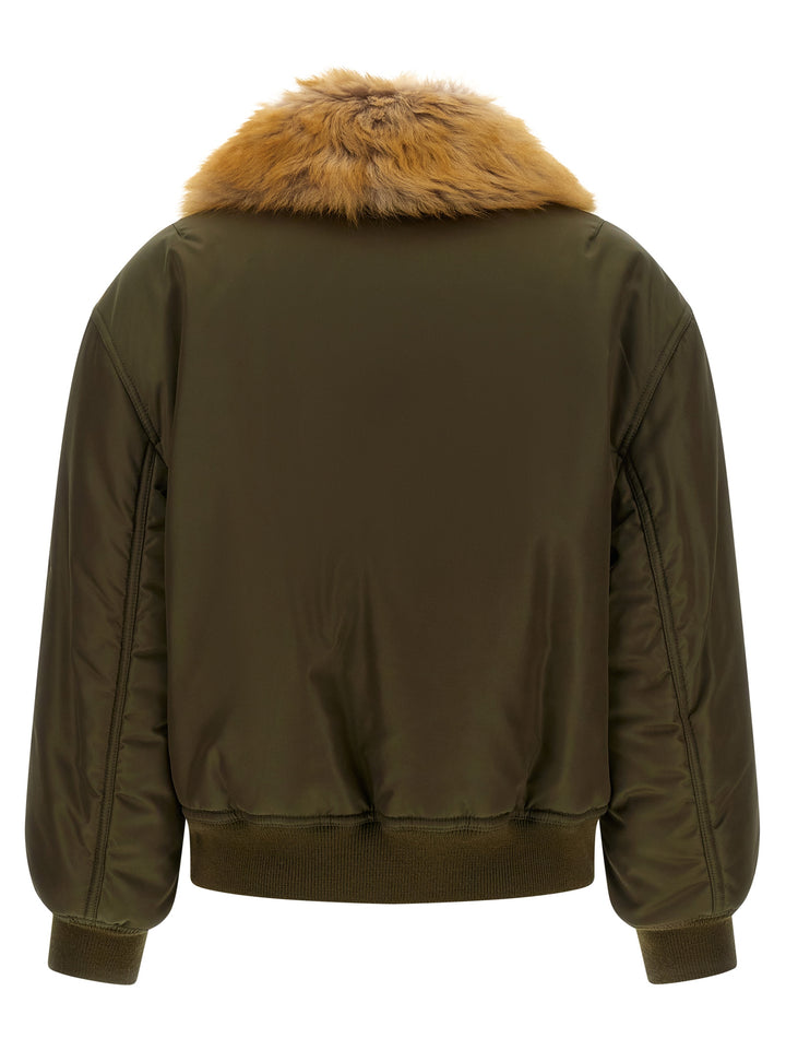 Saint Laurent Removable Shearling Neck Bomber Jacket Puffer Jackets - Green | 8c1284621cbb9ee1f051c33befd97e145807b19c