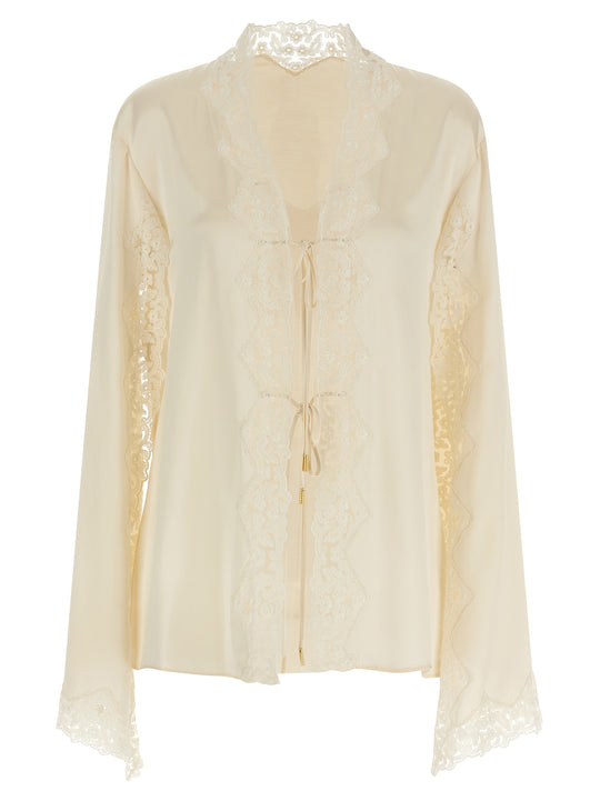 Satin And Lace Shirt Shirt And Blouse Beige
