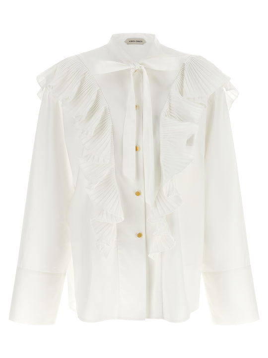 Pleated Ruffle Shirt Shirt And Blouse White