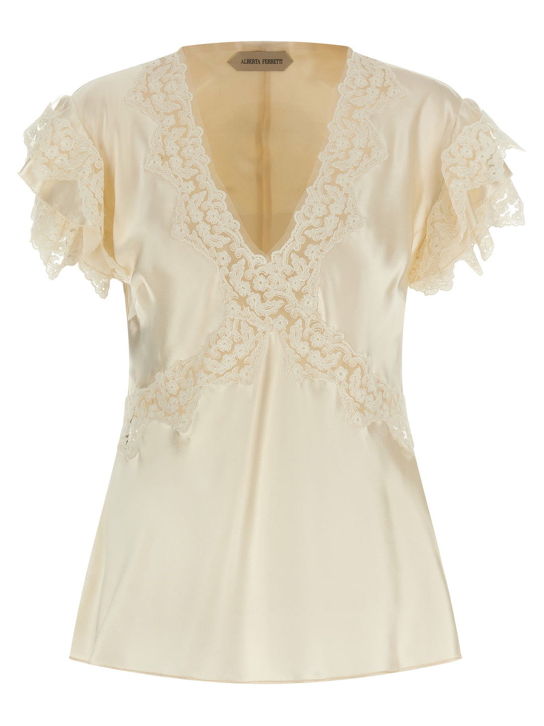 Alberta Ferretti Satin And Lace Top Tops - Beige | 8bcd3afc403a807f83c8dcb801be8d02d2ad9bb0