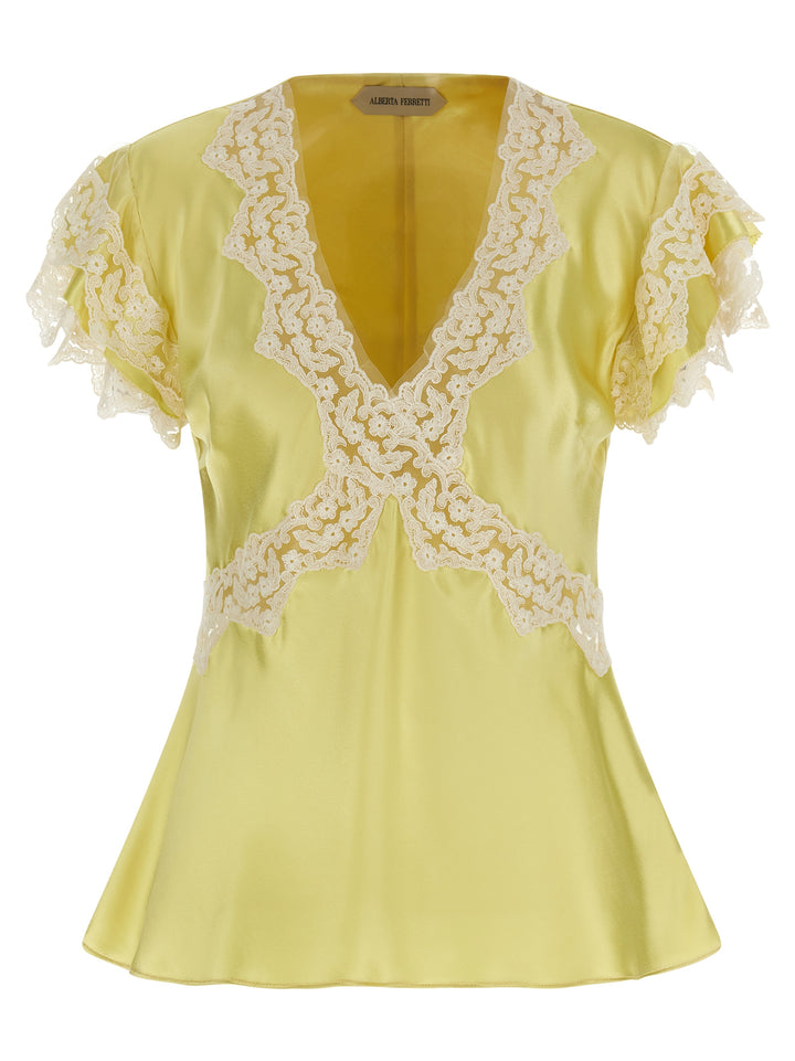 Alberta Ferretti Satin And Lace Top Tops - Yellow | 9b1b5749e8da4d0cb98d2e566c4bb3c163f95af6