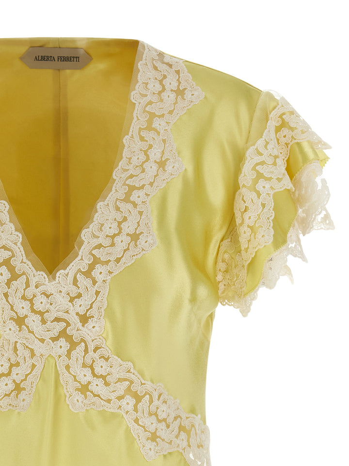 Alberta Ferretti Satin And Lace Top Tops - Yellow | 2041b5da5844d65c0727faf86a1ba2a5dc825925